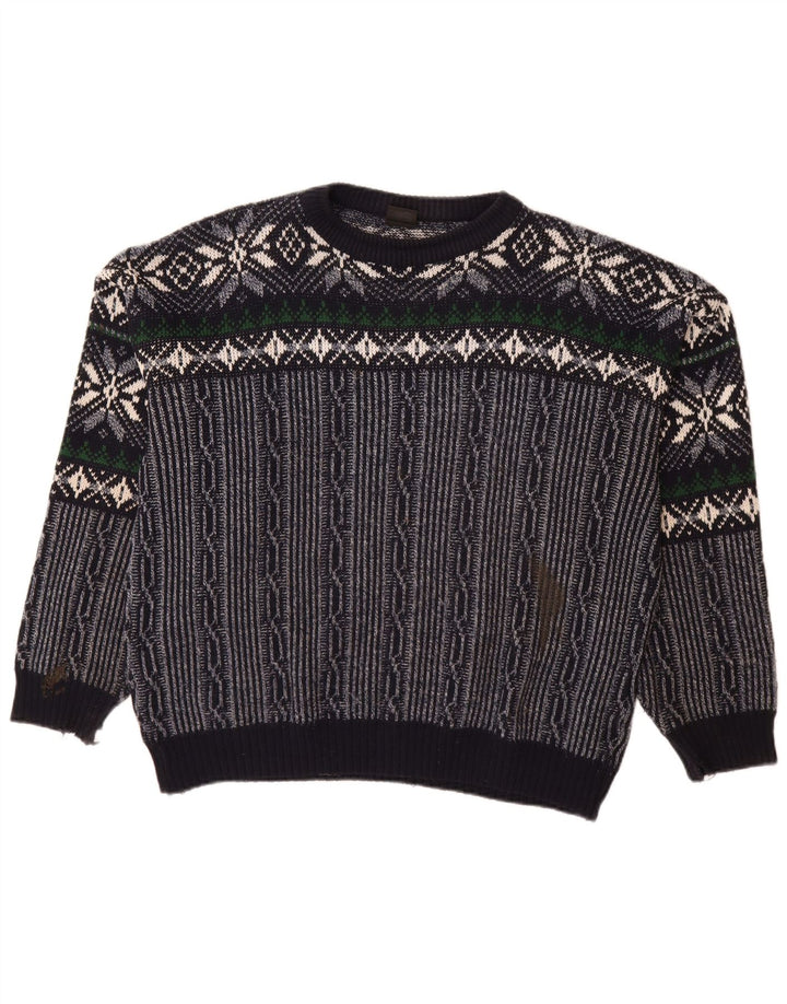 C&A Maglione da uomo con scollo a barca, grande, in poliacrilico Fair Isle blu navy