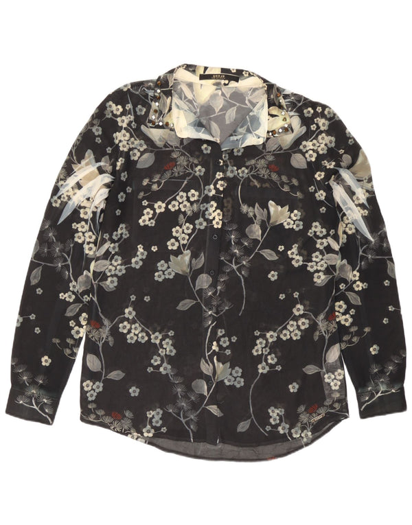 Guess camicia da donna trasparente camicetta UK 14 poliestere floreale nero medio