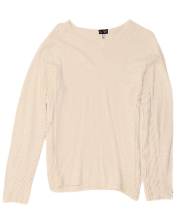 Armani Jeans Donna Maglione con scollo a barca Maglione UK 14 Cotone bianco medio