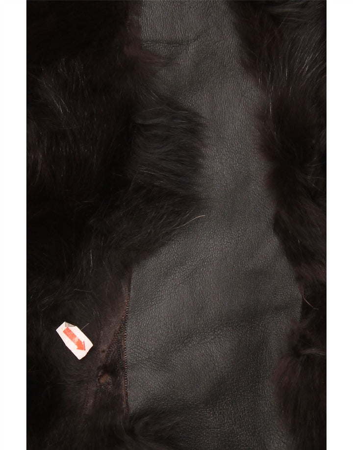 Giacca in pelle da donna vintage con pelliccia UK 14 media nera