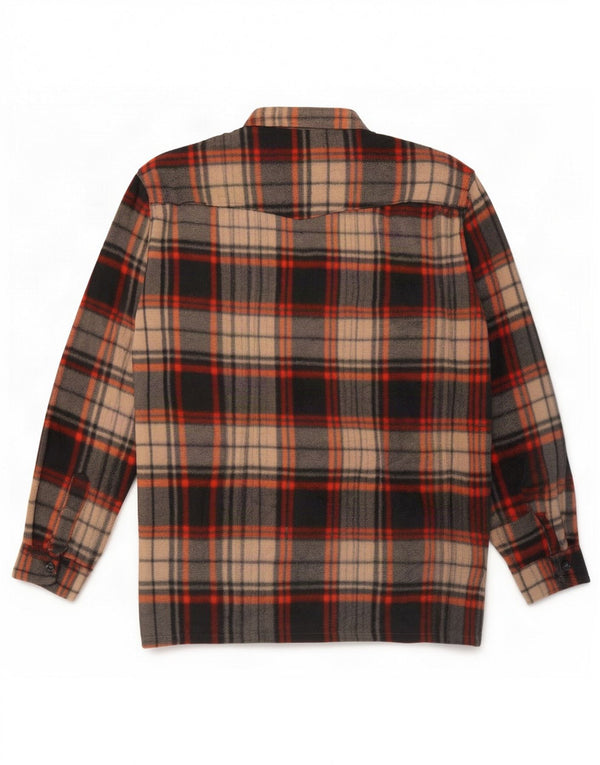 Camicia in pile vintage da uomo in poliestere scozzese marrone medio