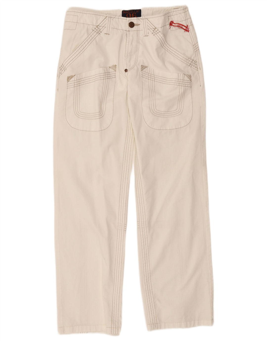 Pantaloni cargo dritti da donna vintage W28 L30 in cotone bianco