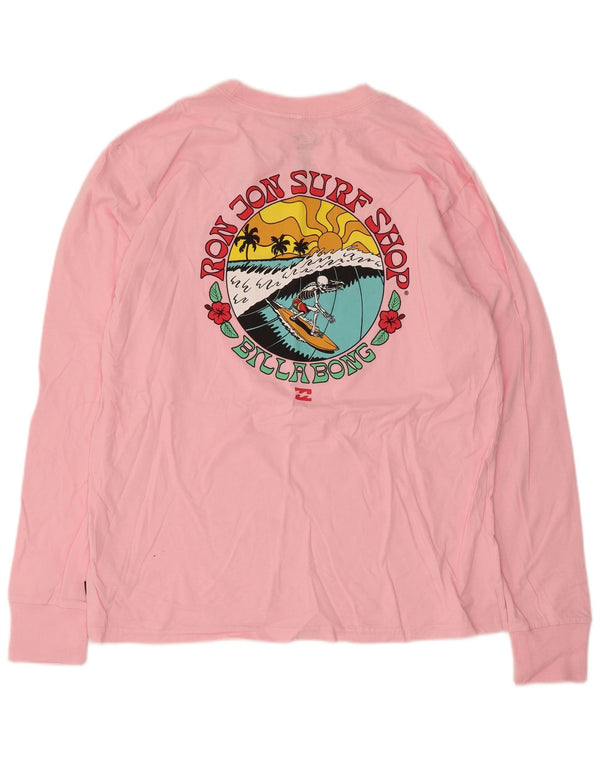Top grafico da donna Billabong manica lunga UK 10 piccolo cotone rosa