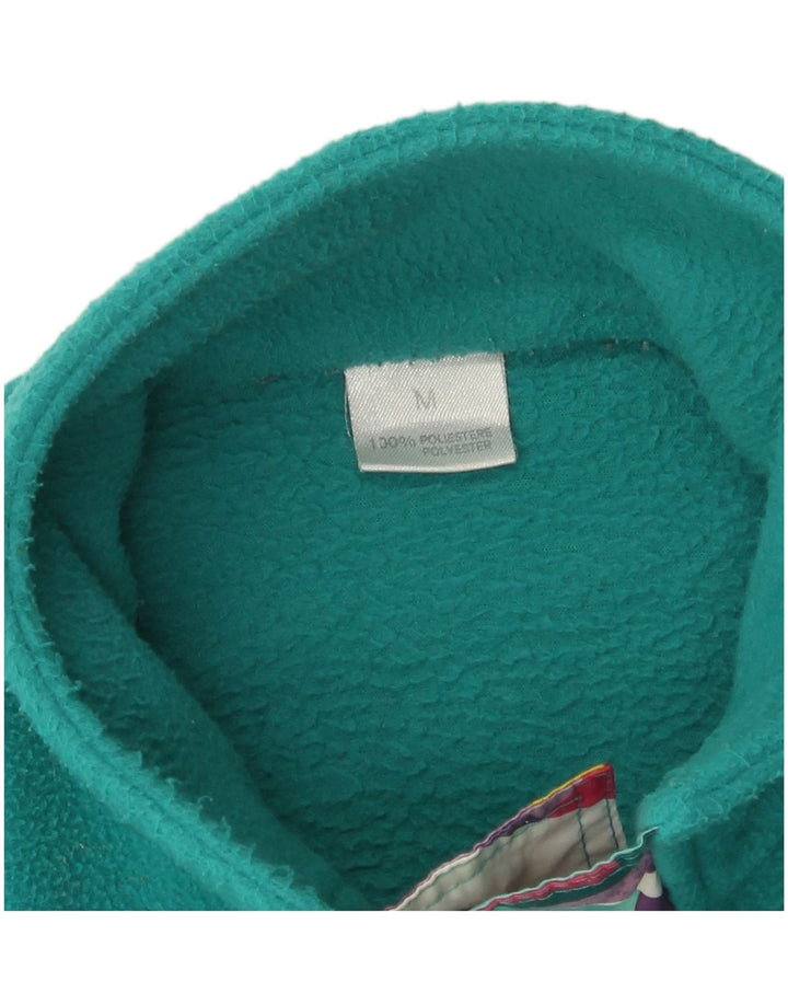 Maglione basic da uomo in pile con collo abbottonato, poliestere geometrico turchese medio