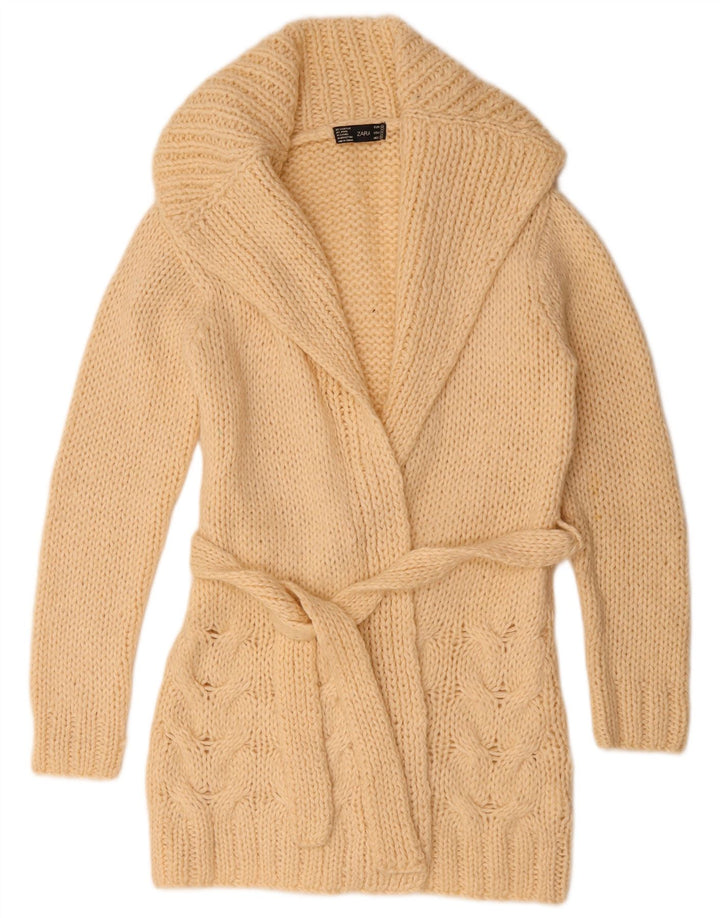 Maglione cardigan aperto a lunga linea da donna Zara UK 14 Acrilico beige medio
