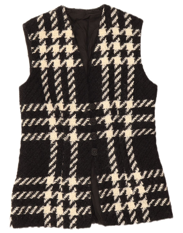 Gilet da donna vintage UK 12 medio nero a quadri