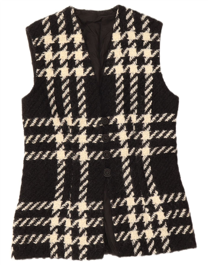 Gilet da donna vintage UK 12 medio nero a quadri