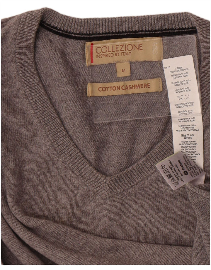 Maglione da uomo con scollo a V Marks & Spencer in cotone grigio medio