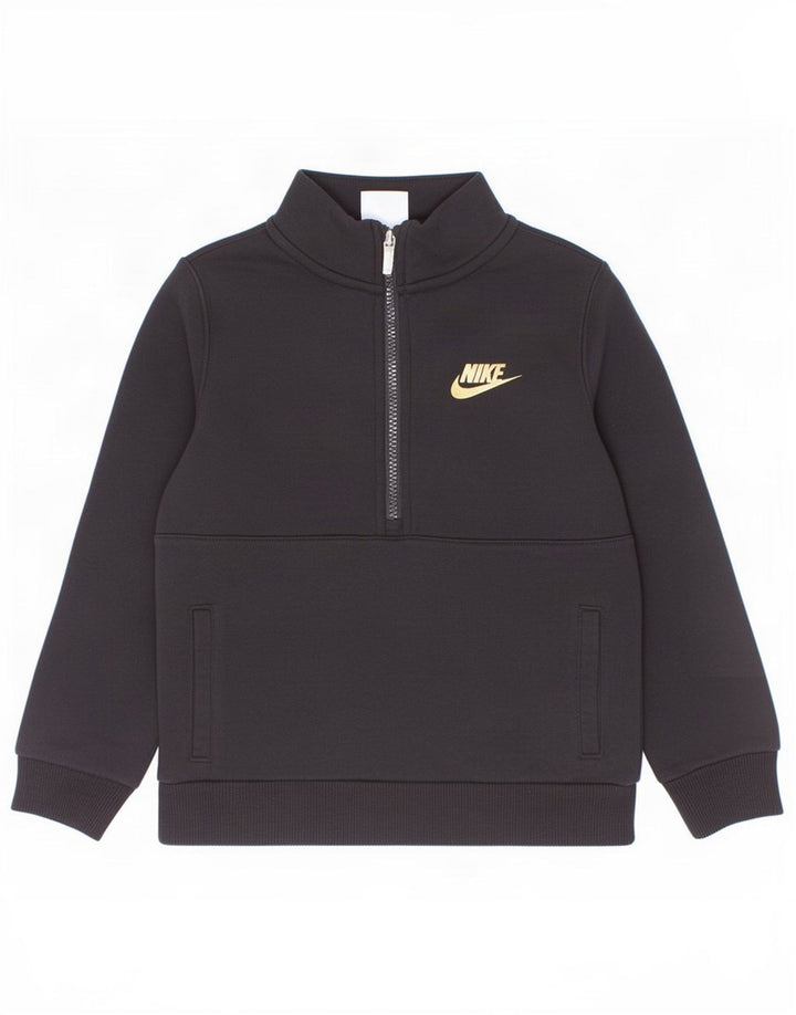 Felpa Nike da bambino con zip e collo, 6-7 anni, grande, in cotone nero