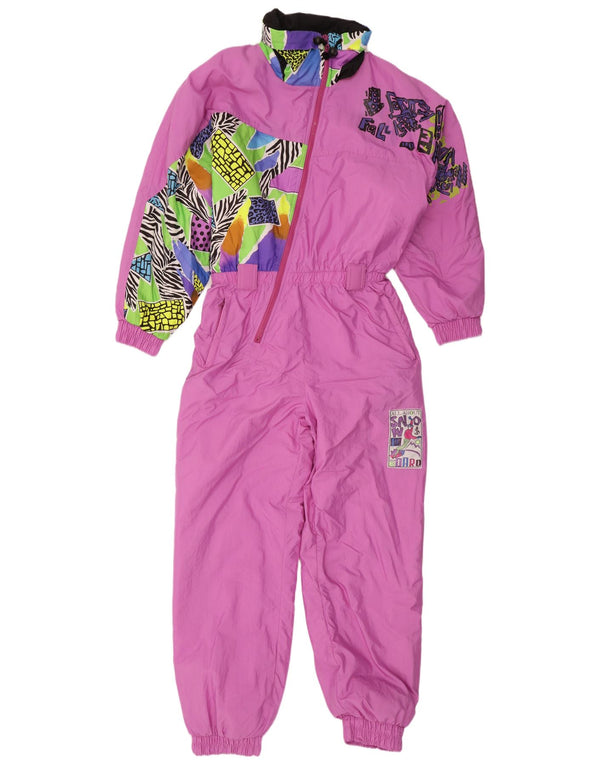 Vintage Womens Graphic Ski Jumpsuit UK 16 Large Pink Animal Print