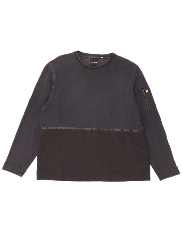Lyle & Scott Felpa da uomo Maglione XL Nero Colourblock Cotton