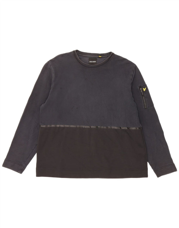 Lyle & Scott Felpa da uomo Maglione XL Nero Colourblock Cotton