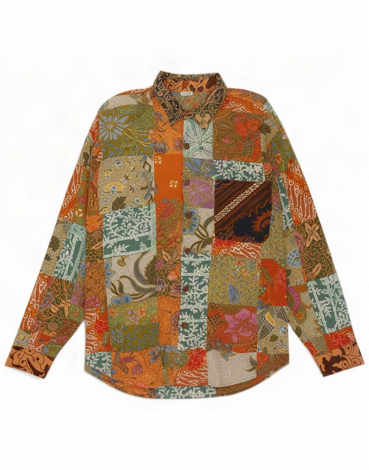 Camicia vintage da uomo grande in cotone patchwork multicolore