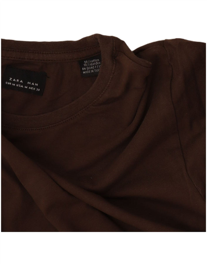 T-shirt da uomo Zara Top in cotone marrone medio