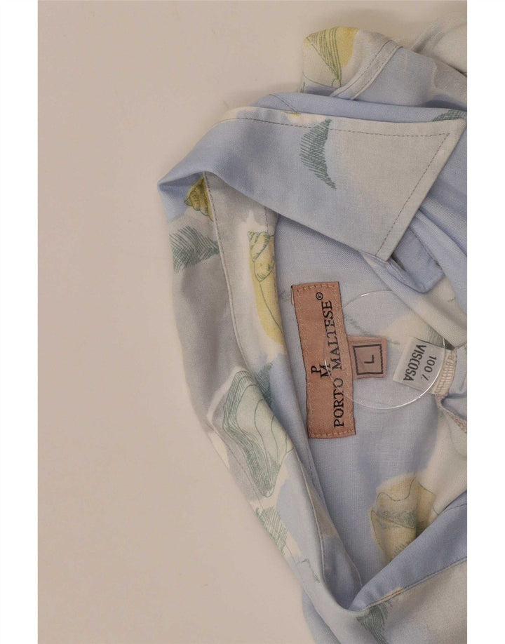 Camicia Vintage da Uomo Grande in Viscosa Floreale Blu