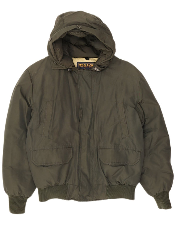 Giacca imbottita con cappuccio da uomo Woolrich UK 40 grande cotone kaki
