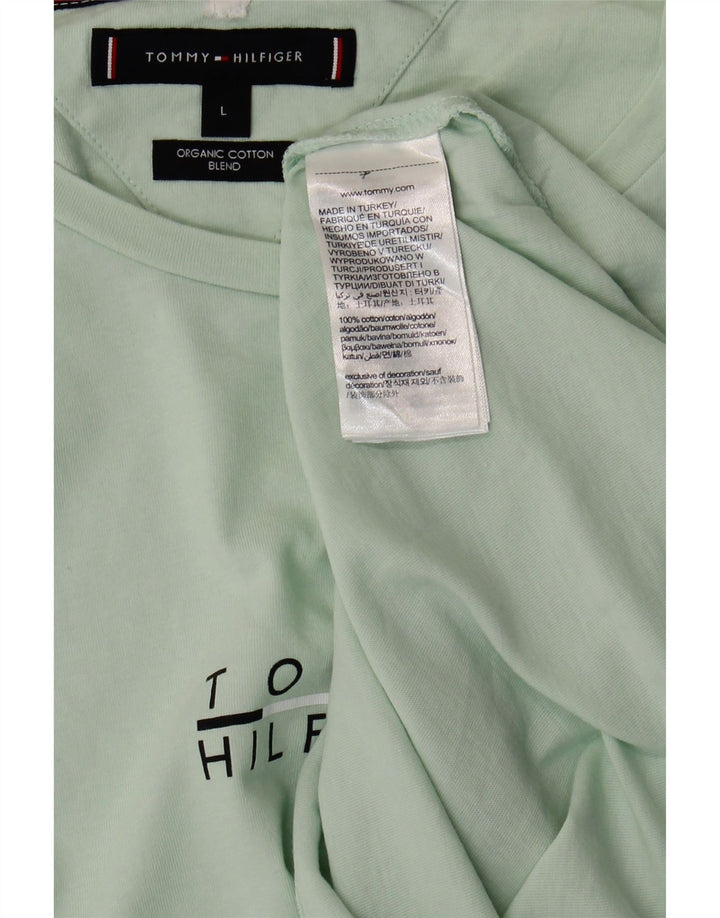 TOMMY HILFIGER T-shirt grafica da donna Top UK 16 Large Green Cotton