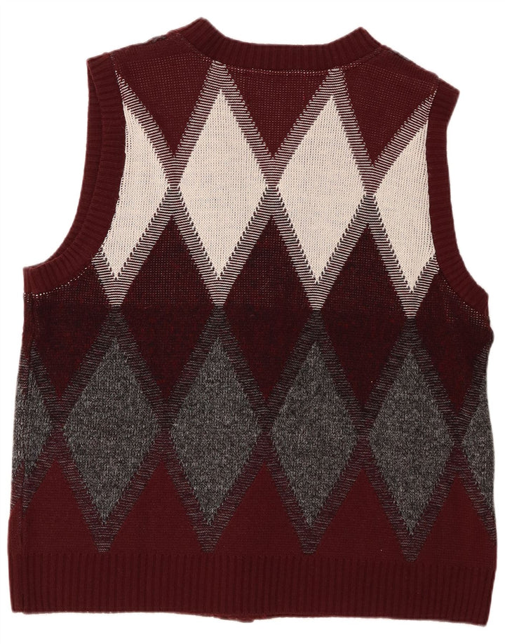 Maglione cardigan vintage da uomo grande bordeaux a rombi/diamante