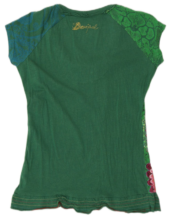 Desigual T-shirt grafica da donna Top UK 14 Cotone floreale verde medio