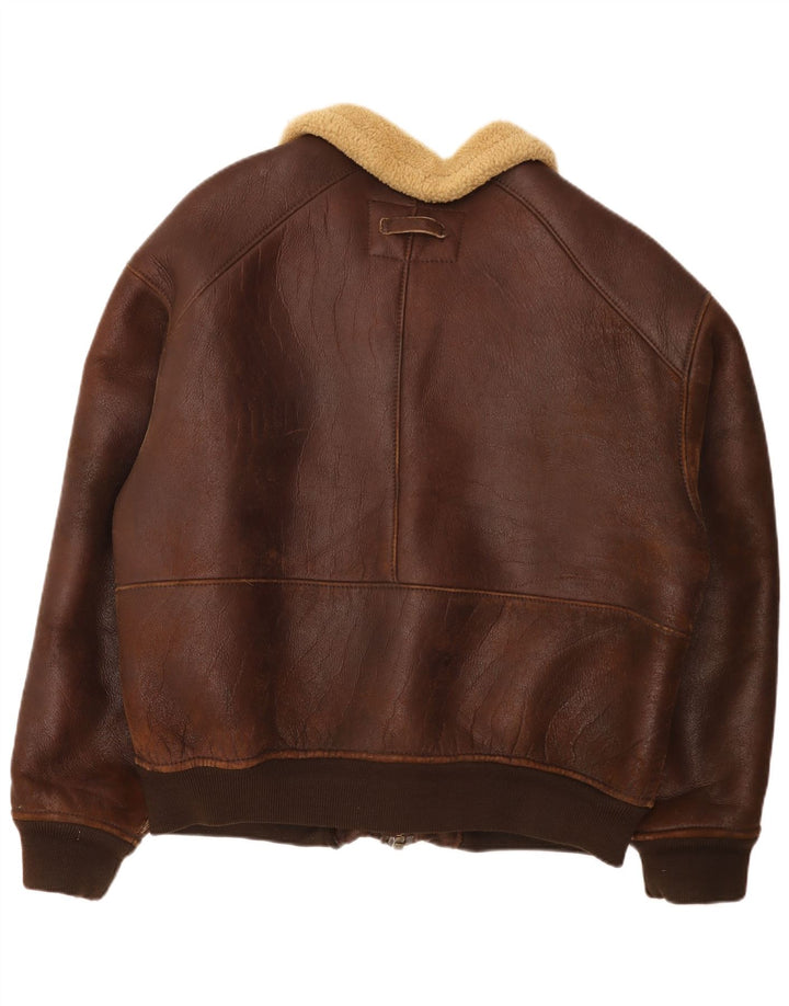 Giubbotto bomber in shearling da uomo vintage UK 42 XL Marrone