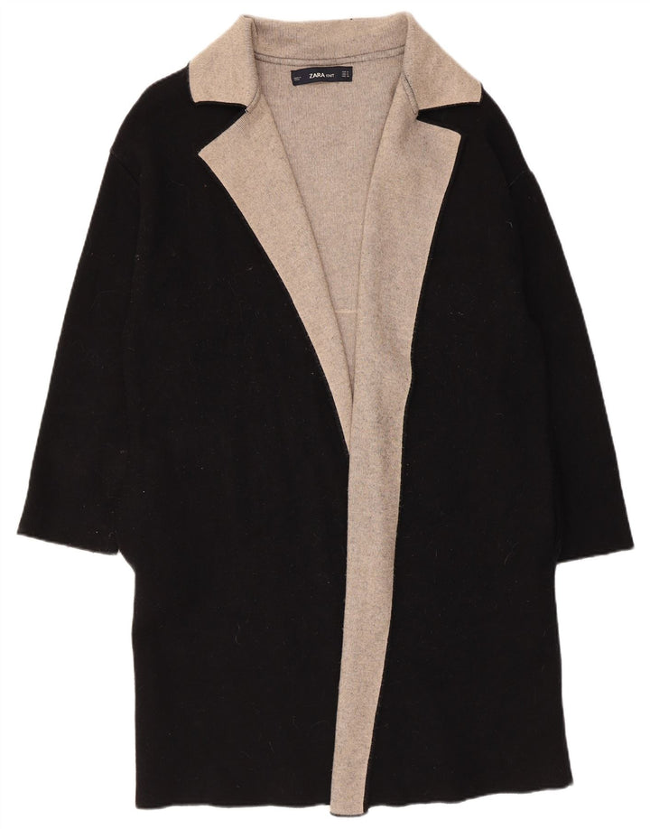 Maglione cardigan lungo da donna Zara UK 14 blocco colore nero medio