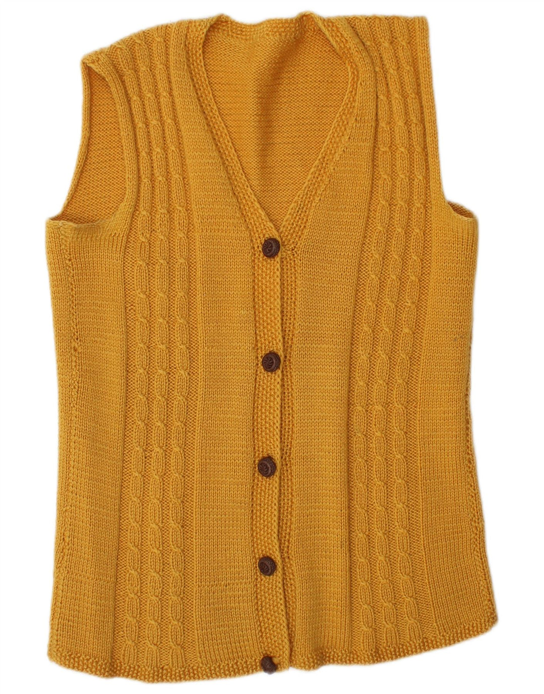 Maglione cardigan senza maniche da donna VINTAGE UK 14 Giallo medio