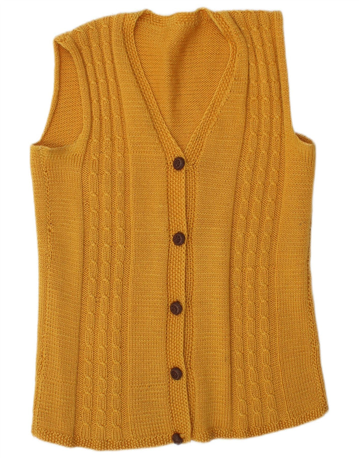 Maglione cardigan senza maniche da donna VINTAGE UK 14 Giallo medio