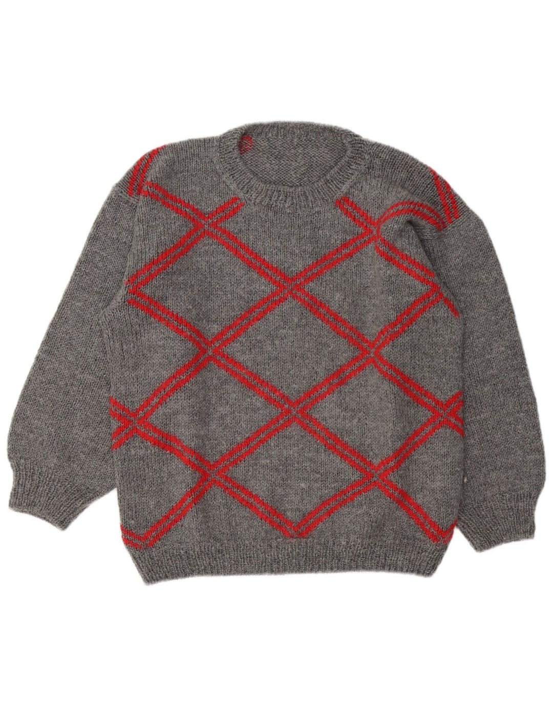 Maglione maglione girocollo da uomo vintage grande grigio geometrico