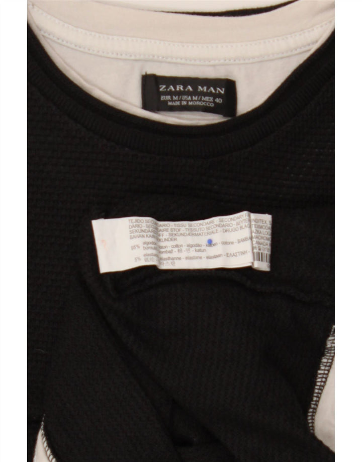 ZARA T-shirt da uomo Top media in cotone nero