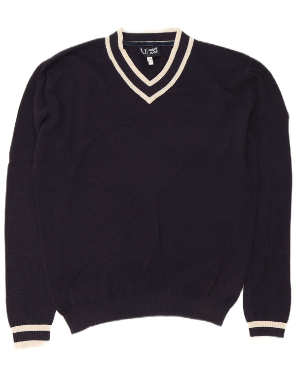 Armani Jeans Maglione da uomo con scollo a V grande in cotone blu navy
