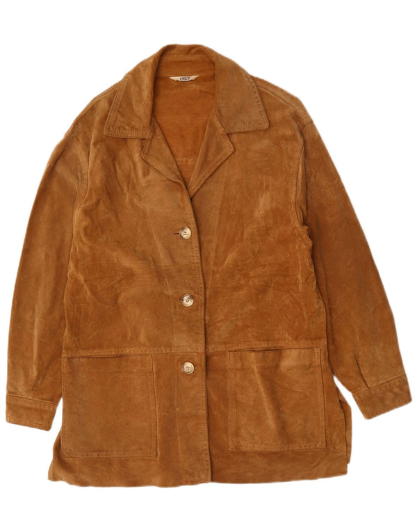 Giacca in pelle scamosciata da donna VINTAGE UK 14 grande marrone