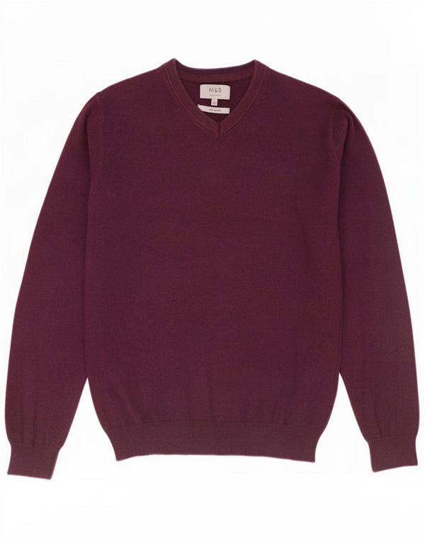 Maglione da uomo Marks & Spencer con scollo a V, cotone marrone medio medio