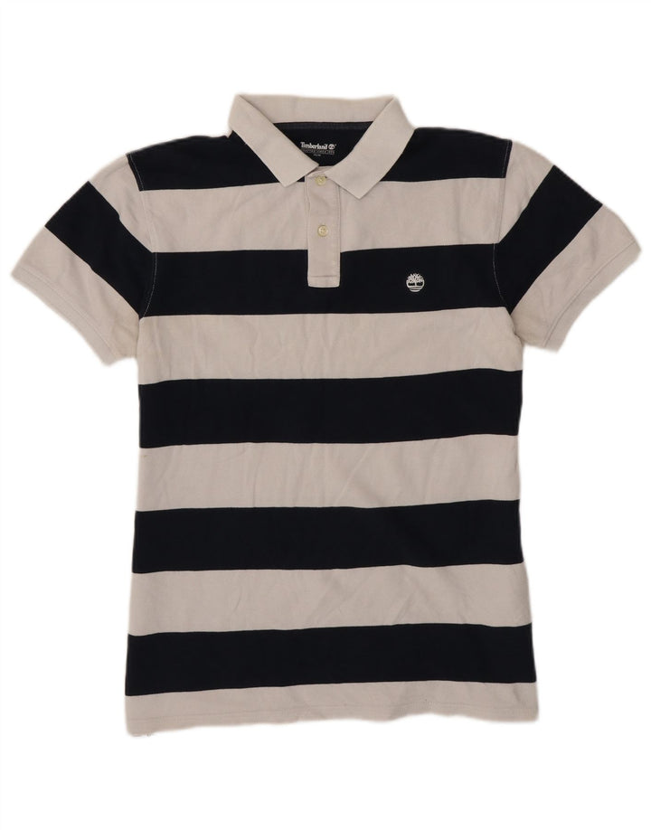 Polo da uomo Timberland in cotone a righe bianche medie