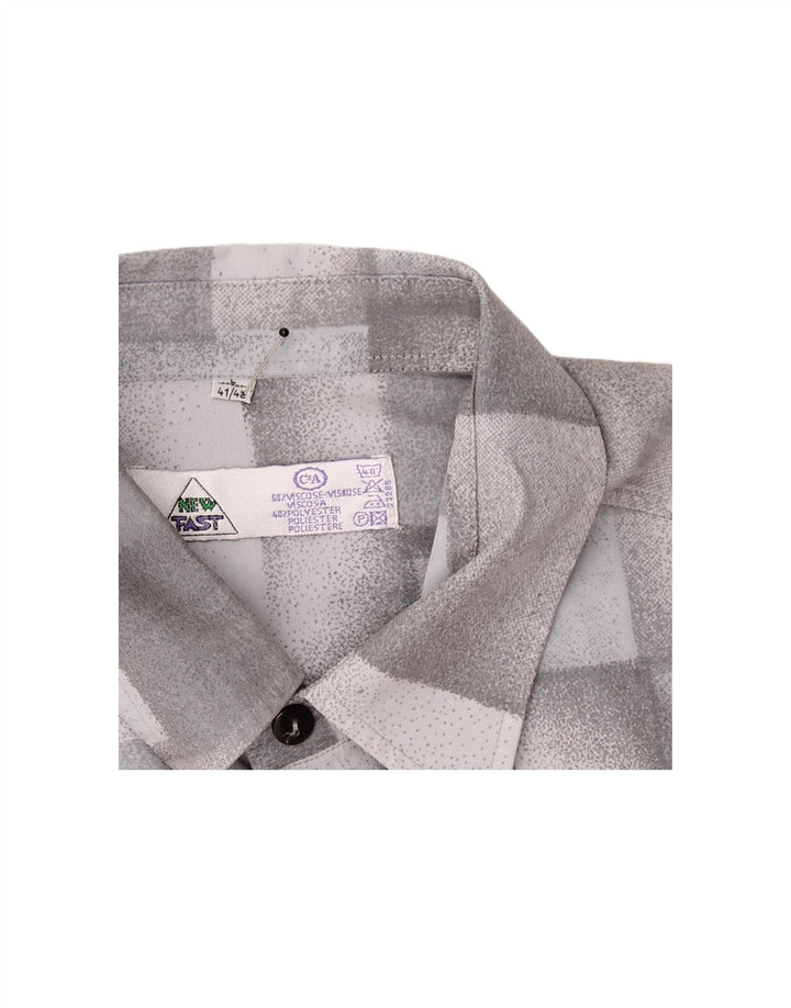 NEW FAST Mens Short Sleeve Shirt Size 41/42 Large Grey Geometric Viscose Vintage New Fast and Second-Hand New Fast from Messina Hembry 