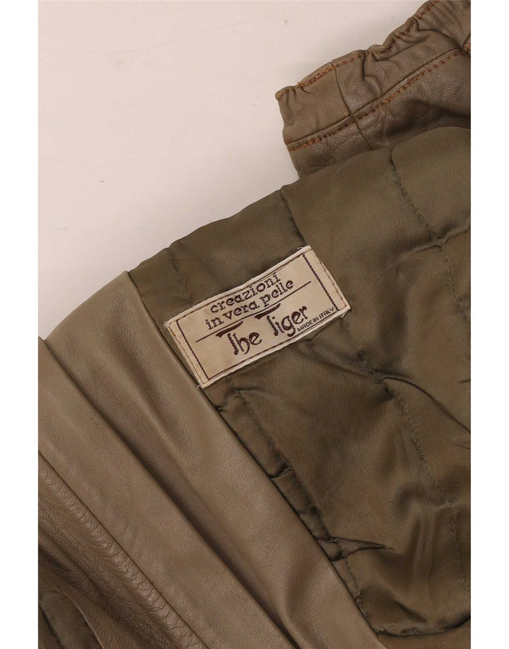 Giacca da corsa vintage in pelle da donna UK 14 Medium Khaki