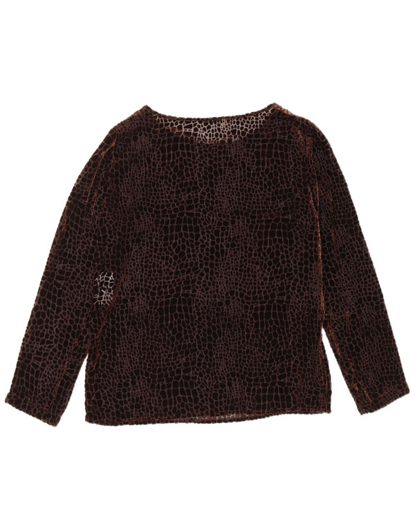 Top trasparente da donna vintage a maniche lunghe UK 8 piccola stampa animalier marrone