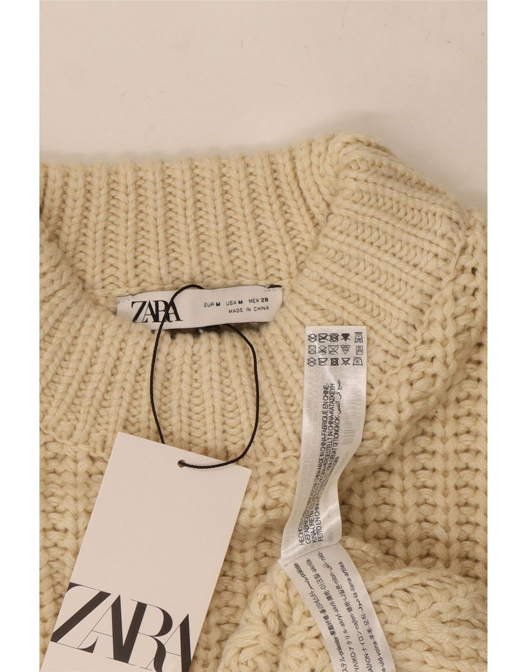 ZARA Maglione Corto da Donna con Collo Dolcevita UK 14 Poliestere Beige Medio