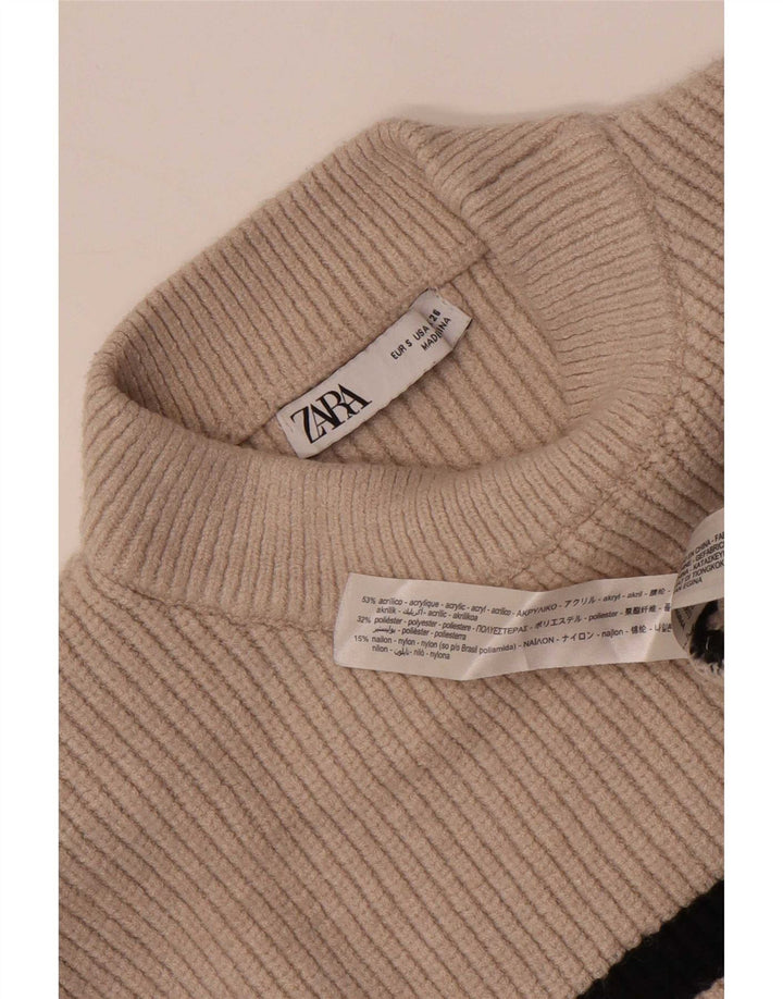 Maglione corto a collo alto corto da donna Zara UK 10 piccolo Beige