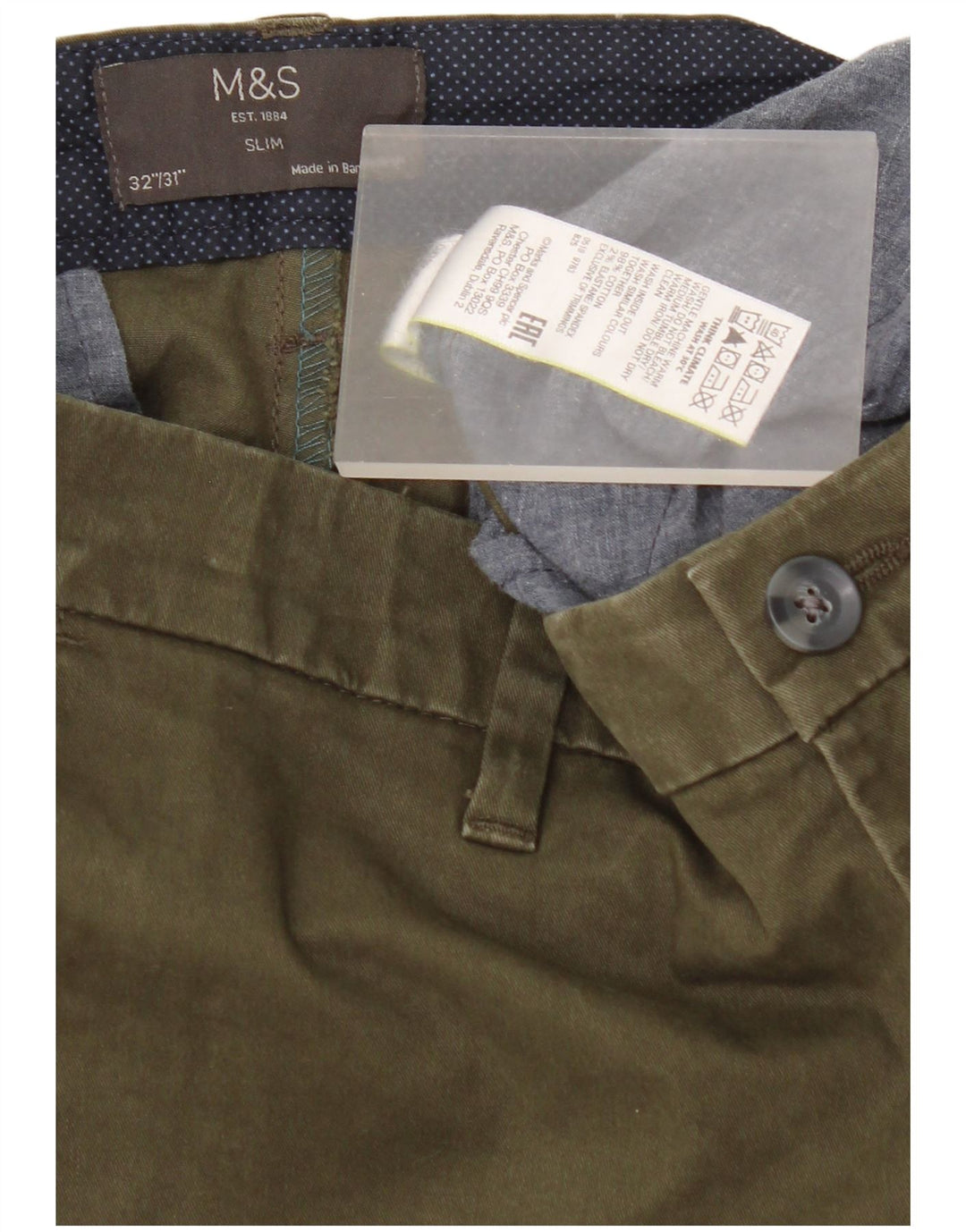 Pantaloni chino slim da uomo Marks & Spencer W32 L31 cotone kaki