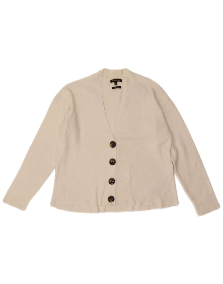 Massimo Dutti Maglione cardigan corto da donna UK 10 piccolo viscosa bianca