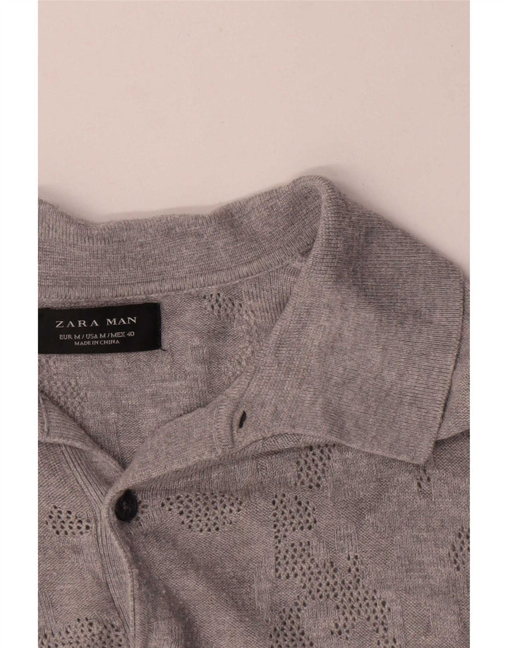 Polo Zara da uomo a maniche corte in viscosa geometrica grigio medio
