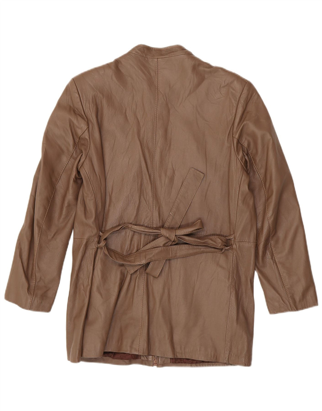Cappotto in pelle vintage da donna UK 14 in pelle marrone medio