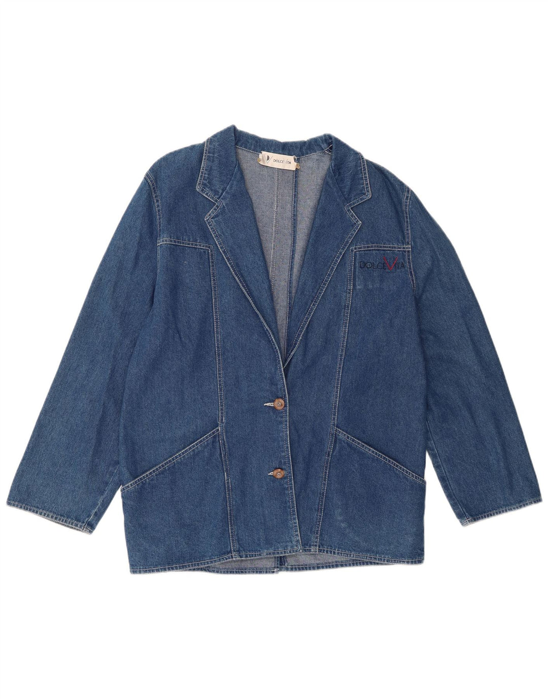 DOLCE VITA Giacca blazer in denim a 2 bottoni da donna UK 14 grande cotone blu
