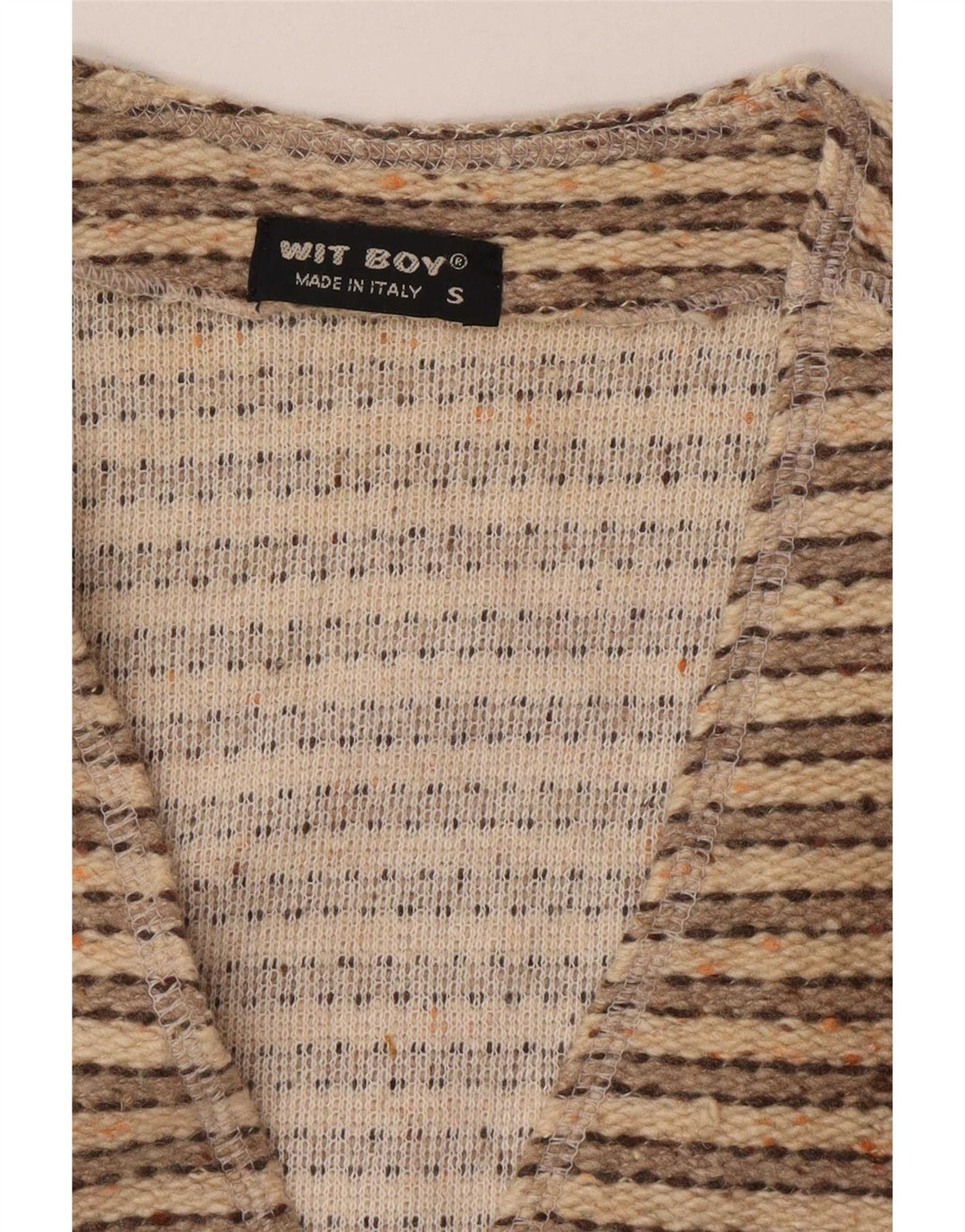 Wit Boy Maglione cardigan senza maniche da uomo in lana a righe beige piccola