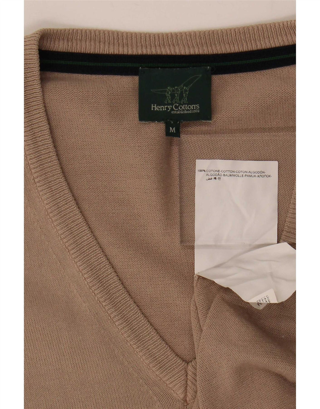 Henry Cottons Maglione da uomo con scollo a V in cotone beige medio