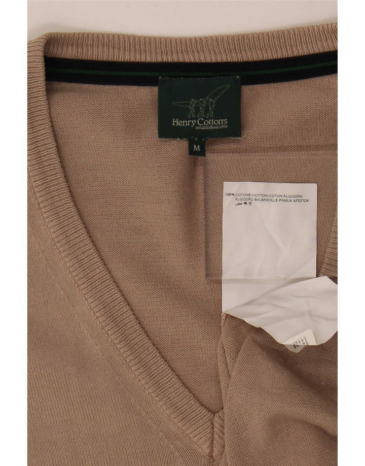 Henry Cottons Maglione da uomo con scollo a V in cotone beige medio