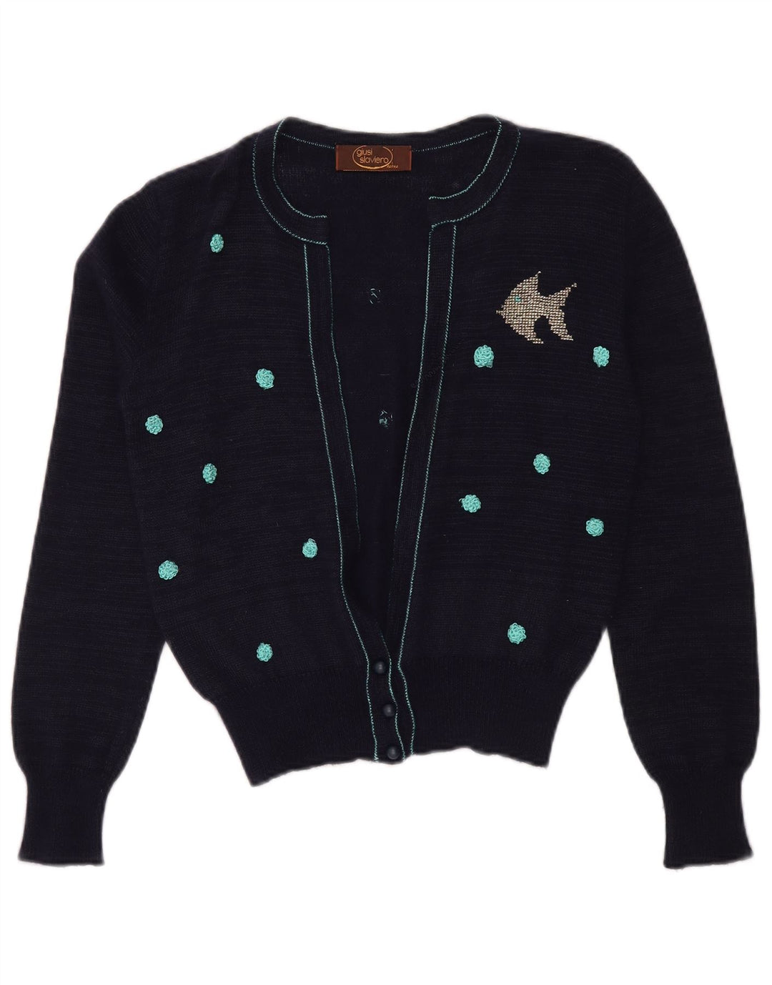 GIUSI SLAVIERO Maglia Cardigan Donna IT 42 Medio Blu Navy Maculato