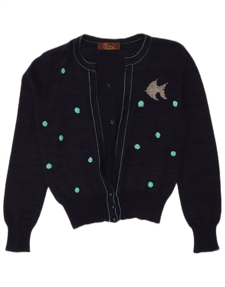 GIUSI SLAVIERO Maglia Cardigan Donna IT 42 Medio Blu Navy Maculato