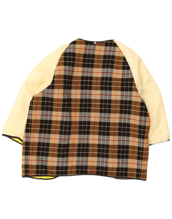 Giacca reversibile foderata da donna vintage UK 20 2XL lana scozzese marrone