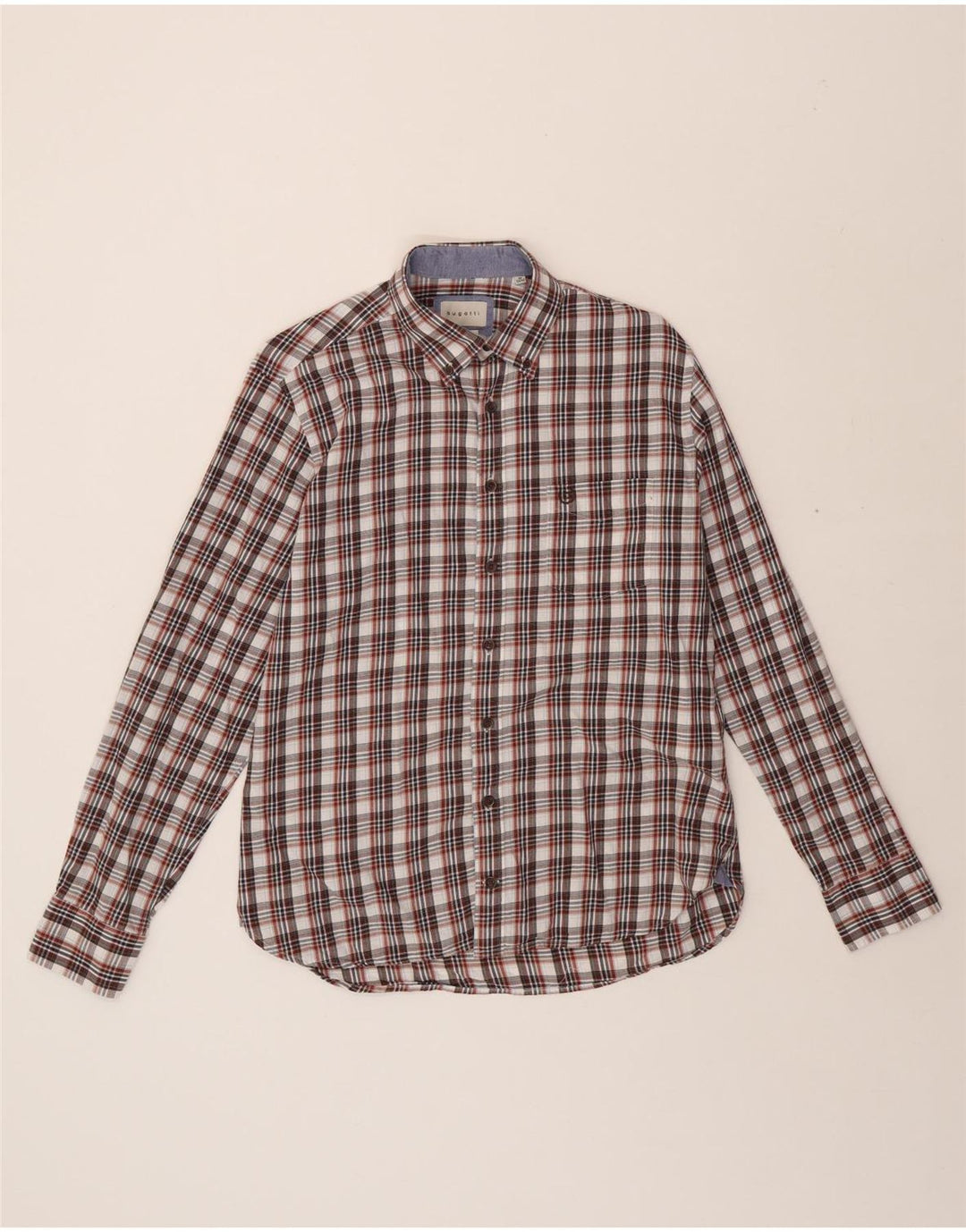 BUGATTI Mens Flannel Shirt Size 39/40 Medium Red Check Cotton Vintage Bugatti and Second-Hand Bugatti from Messina Hembry 